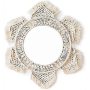 Miroir mural suspendu en macramé,frange suspendue à la main ronde décorative - Neuf