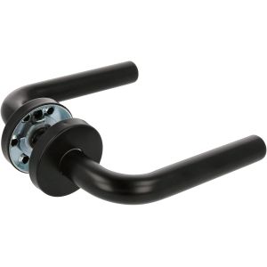 Jeu de poignées avec rosace intérieure pour portes | Mod. 4RX | 135 x Ø19 mm | Carré de 8 mm | Design élégant et simple | Acier inoxydable noir - Neuf