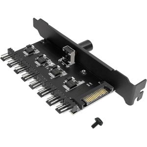 Hub De Ventilateur 8 Canaux 12 V 3/4 Broches Pc 8 Canaux Contr&ocirc;leur De Vitesse Pour Bo&icirc;tier De Processeur,Disque Dur,Vga,Pwm,Support Pci (1 Bouton Sata) - Neuf