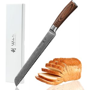 Chicslick-Edib Couteau &Agrave; Pain En Damas I Lame Dentel&eacute;e De 20 Cm En Acier Damass&eacute; &Agrave; 67 Couches Avec Noyau Vg10 Et Manche En Bois De Pakka I Couteau De Cuisine Professionnel & Couteau Damass&eacute;[X1165] - Neuf