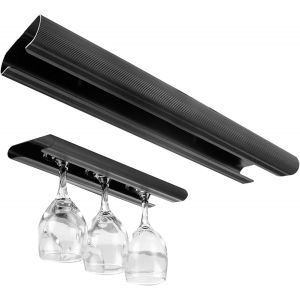 Chaas-Porte Verres Suspendu,Range Verre Suspendu Gain De Place,Support Verre A Pied Suspendu À Vin Suspendu Avec Deux Vis,Range Verre Suspendu Pour Cuisine,Salle À Manger,Bar,Bureaux (Noir) - Neuf