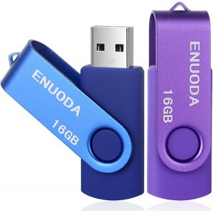 Cl&eacute; USB 16 Go Lot de 2 Cle USB 2.0 Flash Drive Stockage Rotation Disque M&eacute;moire Stick avec Lumi&egrave;re LED(Bleu Violet) - Neuf