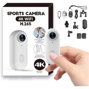 Mevronisshop-Mini Cam&eacute;ra Vlog Sport 4k&iquest;Camera Sport Chien 360 Degr&eacute;s Avec Clip Rotatif 360&deg;, Enregistrement Pendant Charge & Clip Magn&eacute;tique, Action Cam&eacute;ra Casque Moto Pour Cyclisme, Moto, Vlog, Anim - Neuf