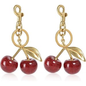 KAL-Lot De 2 Porte-Cl&eacute;s En Forme De Cerise Pour Femme, Breloque De Sac &Agrave; Main Pour Femme, Porte-Cl&eacute;s &Eacute;l&eacute;gant En Forme De Cerise, Pour Filles, Femmes, Sacs &Agrave; Main - Neuf