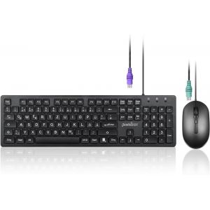 Periduo-117P Ensemble Clavier Et Souris Ps2 Filaire Standard - Disposition Allemande Qwertz - Ensemble De Souris Optique Ps2 &Agrave; 3 Boutons - C&acirc;ble De 1,8 M - Noir - Neuf