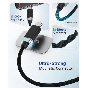 Staycable-Lot De 2 C&acirc;bles Magn&eacute;tiques Usb C Vers Usb C-1 M-3 A 60 W-Charge Rapide De Type C-Anti-Chute-En Nylon Tress&eacute;-Pour Lit,Bureau,Voiture - Neuf