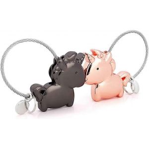 Nouveau,Adapt&eacute; Sweet Kiss Couple Porte-Cl&eacute;s Mignon Cha&icirc;ne Anneau Porte-Cl&eacute;s Ensemble Personnalis&eacute; Cadeau D'anniversaire Licorne Noir - Neuf