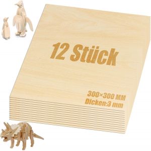 MEVRONISSHOP-Lot de 12 Contreplaqu&eacute; 300x300x3mm feuilles de tilleul,Feuilles de bois minces,Feuilles de contreplaqu&eacute;,Feuilles de bois de tilleul, le projet de bricolage, le mod&eacute;lisme architectural - Neuf