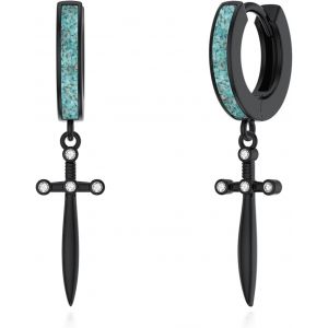 Chenquansarl-Boucles D'oreilles Pendantes En Argent Sterling 925 Avec Épée Turquo , Boucles D'oreilles Pendantes Un Xes Noires, Bijoux Punk, Cadeaux Pour Femmes Et Hommes, /, Argent Sterling, - Neuf