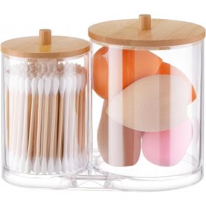 Bhhbb-2 In 1 Distributeur Coton Tige, Acrylique Boite Coton Tige Qtip Ensemble Fil Dentaire Conteneurs D'apothicaire De Salle De Bain Avec Couvercles Pour Organiseur De Maquillage - Neuf