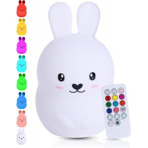 &reg; Veilleuse Lapin (Grande) - Avec Fonction De Tapotement Et T&eacute;l&eacute;commande - Lampe Led De Nuit Rechargeable - Cadeau De Naissance - Jouet - Chambre De B&eacute;b&eacute; - Lampe Enfant Premium - Neuf