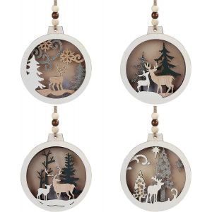 En bois, D&eacute;coration de No&euml;l &agrave; LED et le Renne Mod&egrave;le (lot de 4) - 9,2 x 10 cm - en Bois de D&eacute;coration d'Arbre de No&euml;l avec des Rennes - piscine Couverte et &Eacute;clair&eacute;e C - Neuf