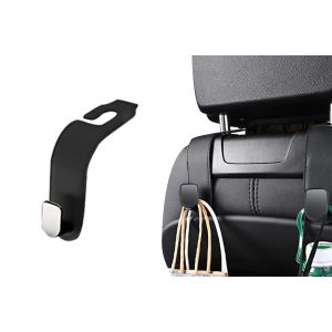 Crochet d'appui-t&ecirc;te de voiture pour suspendre sacs et v&ecirc;tements, organisateur de dossier de si&egrave;ge en cuir, installation facile, noir - Neuf