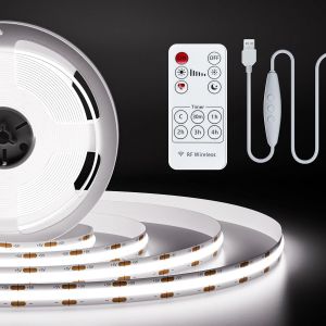 Cob Led Strip Lights White 6000k Usb5v With Rf Remote Control,640leds/2m Dimmable Strip Lights Cri90+ Flexible Led Lighting Kit For Kitchen Cabinets Bedroom Tv Backlight Diy - Neuf