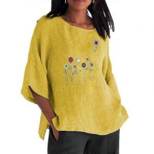 Femmes 3/4 Manches T Shirt Casual Beach Tee Round Neck T-Shirt - Neuf