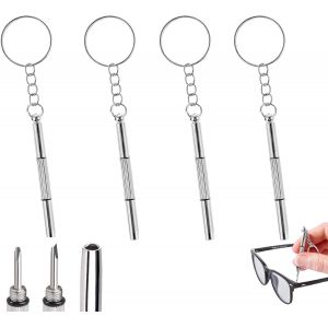 KAL-Mini Tournevis 3 En 1, 4 Outils De Réparation Multifonctions Pour Lunettes, Kit Porte-Clés 3 En 1, Outil De Fixation Portable Pour Lunettes De Soleil Et Entretien De Montre - Neuf