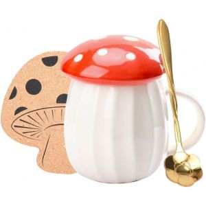Eryi-Tasse De Champignons, Tasse À Café Mignon Avec Couvercle Et Cuillère, Mug De Thé Kawaii Mushroom, 250 Ml De Champignons Drôles Pour Le Lait, Cadeau Pour Les Femmes, Fille, Noël, Anniversaires - Neuf