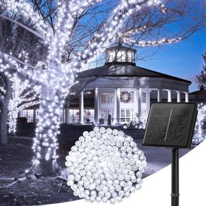 Kal-Outdoor Solar Light String - 20m 200 Led String, Alimenté Par L'énergie Solaire, 8 Modes D'éclairage, Imperméable À L'eau Yard Light, Jardin Extérieur Balcon Terrasse Solaire Lumière, Blanc Pur - Neuf