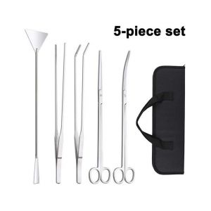 Ensemble D'outils D'aquarium 5 En 1 En Acier Inoxydable Pour Un Entretien Facile Des Plantes - Pince À Épiler, Ciseaux Et Pelle Inclus - Neuf