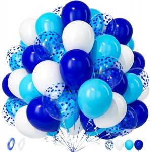 TRAHOO-Ballons Bleu et Blanc, 50Pièces Bleu Foncé Clair Bleu Confettis Ballon avec Ruban Garçon Homme Enfant Douche Bébé Baptême Révélation Genre Anniversaire Mariage Valentin Mascarade Diplôme Déco - Neuf