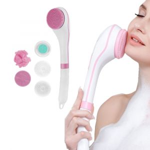 Brosse De Bain &Eacute;lectrique Rechargeable Avec Long Manche Et 5 T&ecirc;tes De Brosse Pour Le Nettoyage Sous La Douche - Neuf