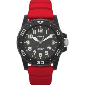 Ytseazn-Main Street Montre Pour Hommes,42 Mm,Bracelet En Silicone Rouge,Cadran Noir,Boîtier Noir Tw5m61000 - Neuf