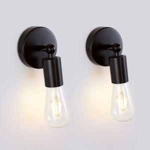 Appliques Murales Ajustables, Noir Minimaliste Vintage Industriel Chevet Veilleuse Rotatif E27 Edison Ampoule Couloir Escalier Intérieur Éclairage 2 Pièces (Sans Ampoule) - Neuf