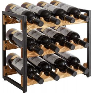 Jexnovashop-Etag&egrave;re &Agrave; Bouteille En Bois,Casier &Agrave; Vin Empilable Rangement &Agrave; Vin &Agrave; 3 Niveaux Pour 12 Bouteilles,Pour Bars, Sous-Sols,Cave &Agrave; Vin,Cuisine,Noir Vintage,Tmj904h - Neuf
