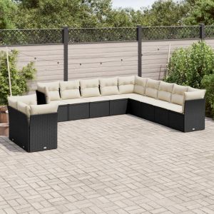Prolenta Premium - Salon De Jardin 11 Pcs Avec Coussins Noir R&eacute;sine Tress&eacute;e - Neuf