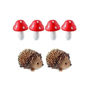 Ensemble de 6 mini h&eacute;rissons et champignons pour le jardin - Neuf