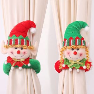 Pi&egrave;ces De No&euml;l Embrasses De Rideaux - Dessin Anim&eacute; Elf Doll Crochets De Rideau R&eacute;glable Anneau De Rideau De La Sangle - Neuf