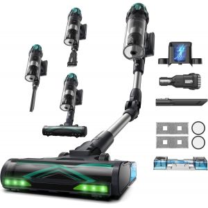 VornixorSarlshopAspirateur Balai sans Fil V15 Max,60Min/65Kpa Aspirateur sans Fil Puissant,Brosse Anti-Emm&ecirc;lement,Tube Pliable, Aspiration et Lavage,GreenEye, Aspirateur pour Poils d'animaux,Tapis,So - Neuf