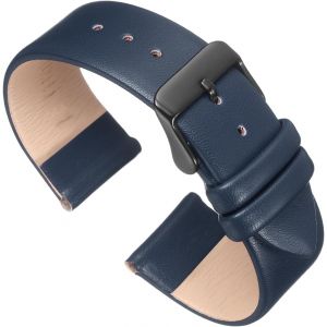 Kal-Bracelet En Cuir Véritable Bleu Foncé Largeur 22mm, Bracelet De Montre Plat Et Fin Élégant En Cuir Avec Boucle Noire Pour Hommes Et Femmes - Neuf