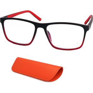 Lunettes De Lecture L&eacute;g&egrave;res Avec Branches Flexibles, Monture En Plastique Grande Et Rectangulaire Noire Avec Accent Rouge, &Eacute;tui Inclus, Lunette Loupe Hommes Et Femmes - Neuf