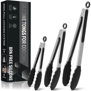 Mevronisshop-Lot De 3 Pinces Cuisine, Pince Cuisine Silicone R&eacute;sistance &Agrave; 480&deg;, En Acier Inoxydable &Eacute;pais Et Embouts En Silicone Sans Bpa, Pince Cuisine Inox Pour La Cuisine Et Le Barbecue (18, 23, 3 - Neuf