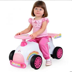 COSTWAY Porteur Enfants avec Volant & Musique, Coffre &agrave; Jouets Cach&eacute; & roulettes Universelles, pour 19-36 Mois Licorne - Neuf