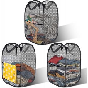 MEVRONISSHOP-3 Pi&egrave;ces Pop Up Panier &agrave; Linge Pliables, Pop Up Panier Linge, Corbeilles &agrave; Linge Pliable Pop Up, Panier &agrave; Linge Filet, 36 x 36 x 58 cm, Adapt&eacute; pour la Salle de Bain, le Camping, Couleur - Neuf