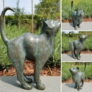 Figurine de Chat en R&eacute;sine Bronze, Statue de Pelouse, Porche, Cour, Jardin, Sculpture Ext&eacute;rieure, D&eacute;coration de Maison, Ornement de Bureau - Neuf