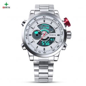 Montre-Bracelet A Quartz Ronde Pour Homme, Double Affichage Numerique Et Analogique, Bracelet En Acier Inoxydable - Neuf