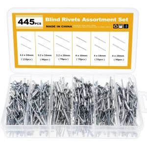 445 Pcs Rivets Aveugles en Aluminium,6 Tailles Assortiment de Rivets Pop,Rivets Pop pour Métal (445 Pcs,6 Sizes) - Neuf