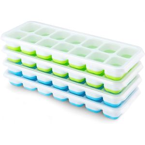 Kalanka-Lot De 4 Bacs &Agrave; Gla&ccedil;ons En Silicone Avec Couvercle, Peu Encombrant Et Empilable, Certifi&eacute; Lfgb Et Sans Bpa, Bacs &Agrave; Gla&ccedil;ons Carr&eacute;s Faciles &Agrave; Retirer Bleu/Vert - Neuf