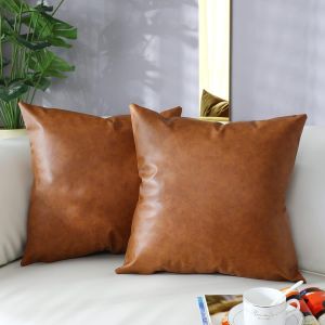 Lot De 2 Housses De Coussin 45 X 45 Cm, Housse De Coussin Décorative En Similicuir 45 X 45 Cm, Style Campagnard Moderne Pour Chambre À Coucher, Salon, Canapé - Neuf