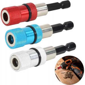 Pack de 3 Magnétique 60 mm Vis de Réglage de la Profondeur de Bits Titulaire avec 1/4 Po Hex de Tige et de Libération Rapide - Idéal pour le BRICOLAGE, Menuiserie, Professionnels de la Construction - Neuf