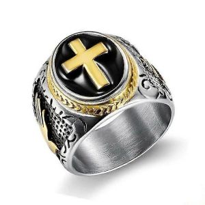 Hommes S Or Rose Couleur Argent 316l En Acier Inoxydable Christian Sainte Croix Bague Main De Dieu - Neuf