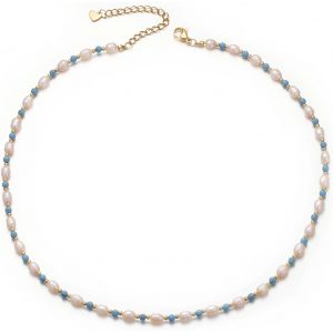 Kales-Collier De Perles Pour Femmes,Style Bohème,Pierres Turquoises Bleues,Chaîne De Perles D'eau Douce,Collier De Plage En Acier Inoxydable,Bijoux Faits À La Main,40+5 Cm - Neuf
