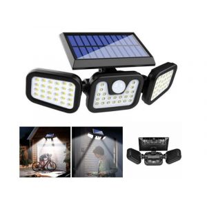 Lampe solaire &agrave; d&eacute;tecteur de mouvement &agrave; 3 t&ecirc;tes avec 100 spots COB - Neuf