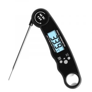 Thermomètre De Cuisine, 3 Deuxième Thermomètre À Viande À Lecture Instantanée Avec Écran Lcd Rétro-Éclairé, Pliable Sonde Pour La Cuisson De La Viande Pour Barbecue Steak Huile De Lait De Vin (Noir) - Neuf