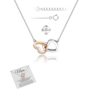 Kal-Collier C?ur En Argent Sterling 925, Collier Amour Pour Femme, Pendentif C?ur En Or Rose Et Argent 925, Chaîne, Pour Petite Amie, Fille, Mère, Anniversaire, Fête Des Mères - Neuf