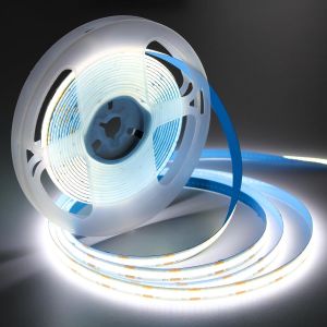 Ruban Led Cob 5m Blanc Froid 6000k, 12v Bande Lumineuse Led Cri93+ Largeur 8 Mm Lumi&egrave;re Flexible D&eacute;coupable Bande Led Pour Tv R&eacute;tro&eacute;clairage, Armoire, Chambre, Cuisine (Sans Adaptateur) - Neuf