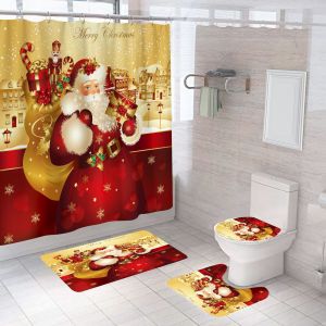 No&euml;l le Rideau de Douche, Set de 4 avec anti-D&eacute;rapant Tapis (Style 4) - Neuf